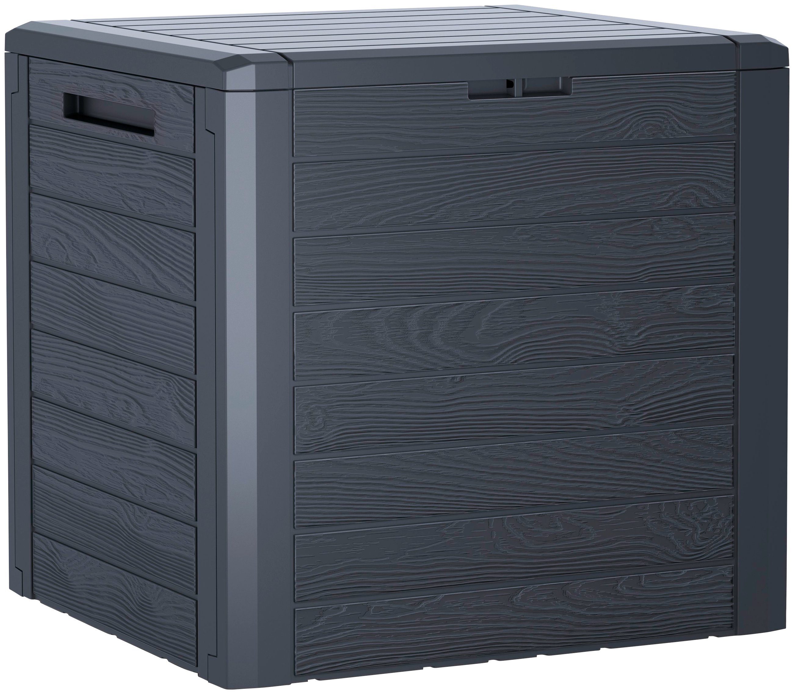 Prosperplast Gartenbox Aufbewahrungsbox WOODEBOX 140L, in Holzoptik, aus Kunststoff, mit Deckel, 460 × 585 × 550 mm