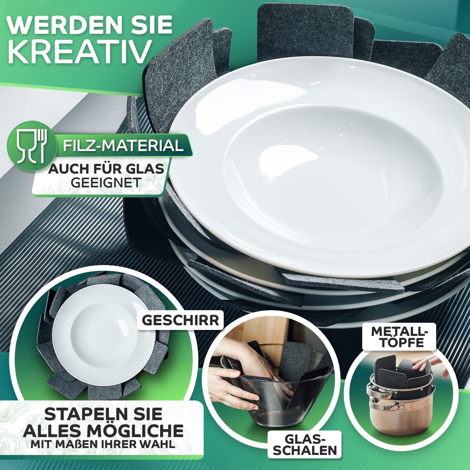 Loco Bird Pfannenschoner aus Filz 38 cm, Zubehör für alle Töpfe oder Pfannen geeignet, Stapelschutz für perfekten Pfannenschutz, 12-tlg., Topfschoner Anpassbare – Bild 5 von 5