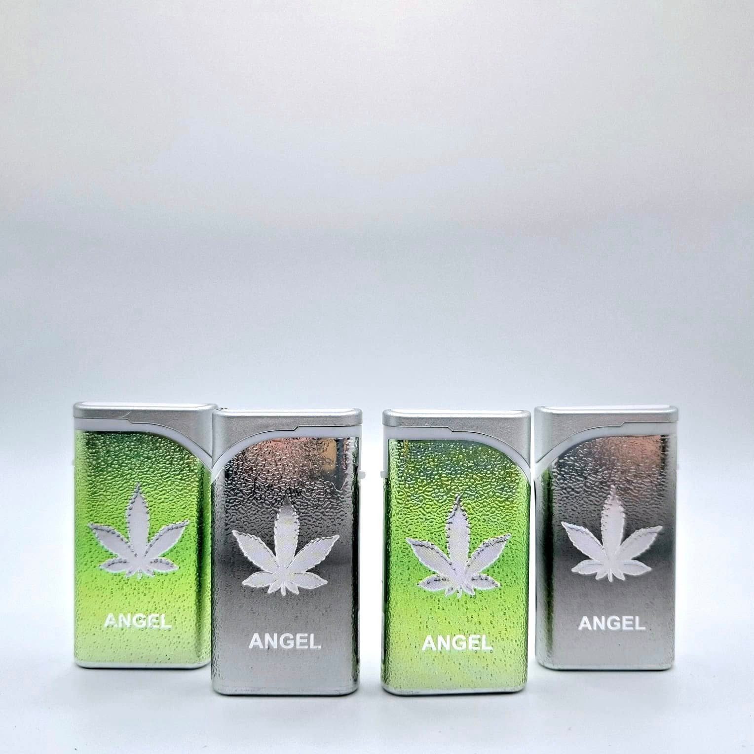 meytrade Feuerzeuge Hanfblatt grau grün im 4er Set 3D metallic Jet Flamme (4-St., 4 Stück), verstellbare Jet Flamme + Mehrwegfeuerzeug zum wieder auffüllen