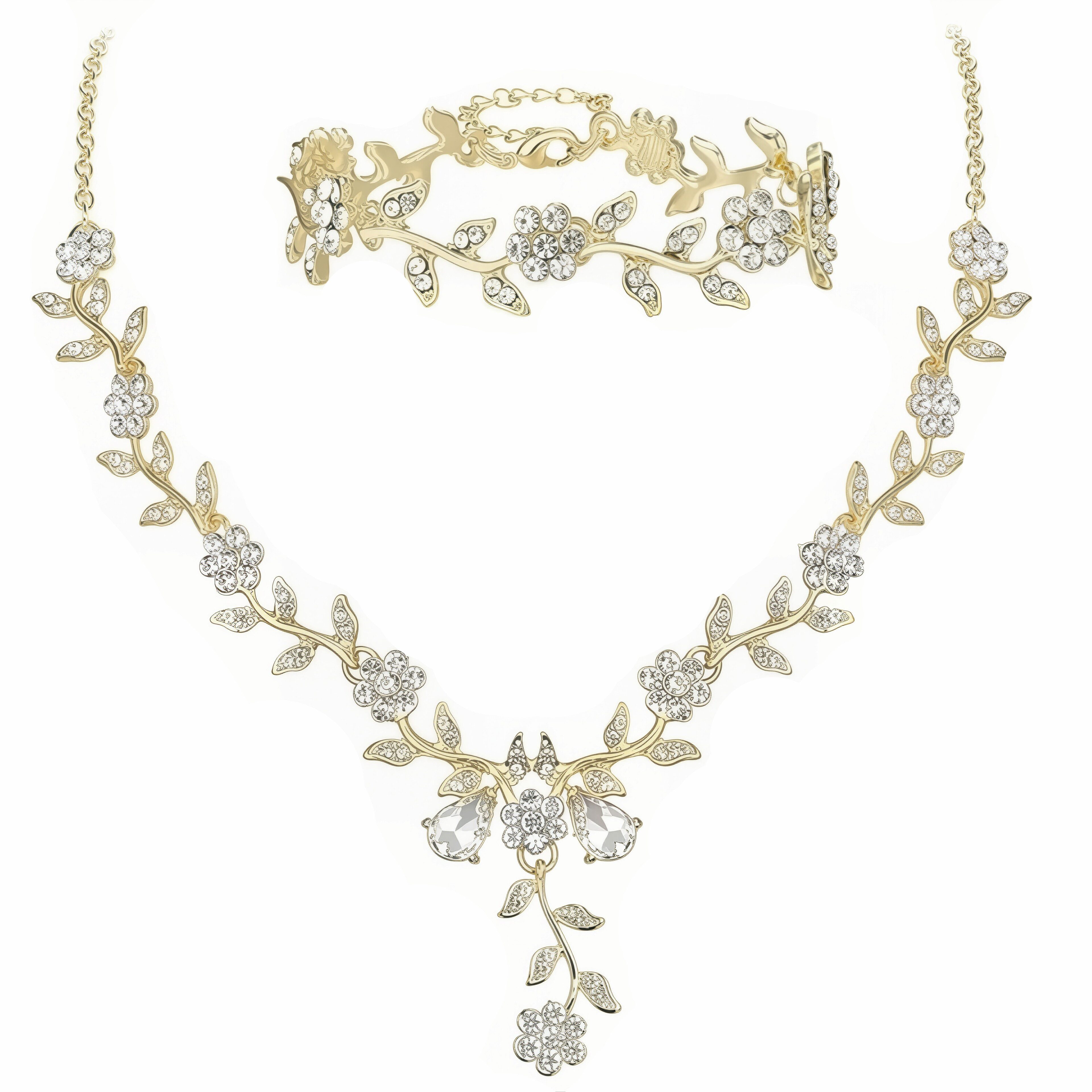 nsihing Schmuckset Hochzeits-Schmuckset für Damen: Halskette und Armband, funkelndes Strass-Schmuckset