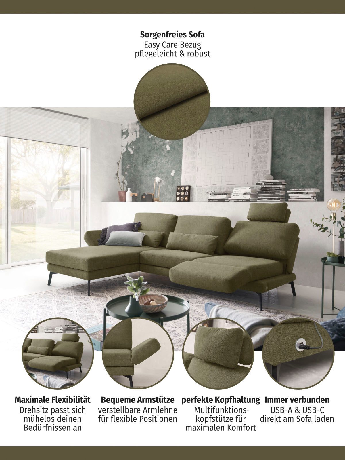 3C Candy Ecksofa Kairo modernes Multifunktions-Sofa, bequem, L-Form, inklusive Drehsitz, Armlehnen- und Rückenverstellung, OTTOs Choice