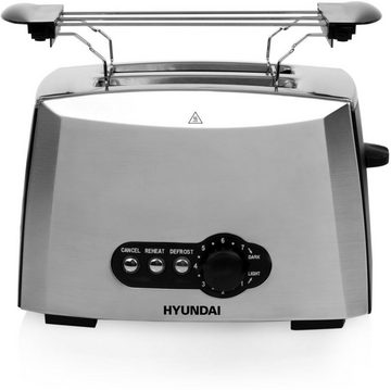 Hyundai Toaster TO307SS, 2 Schlitze, für 2 Scheiben, 900 W, 7 Regelung, Auftauen, Brötchenaufsatz, Krümmelschublade