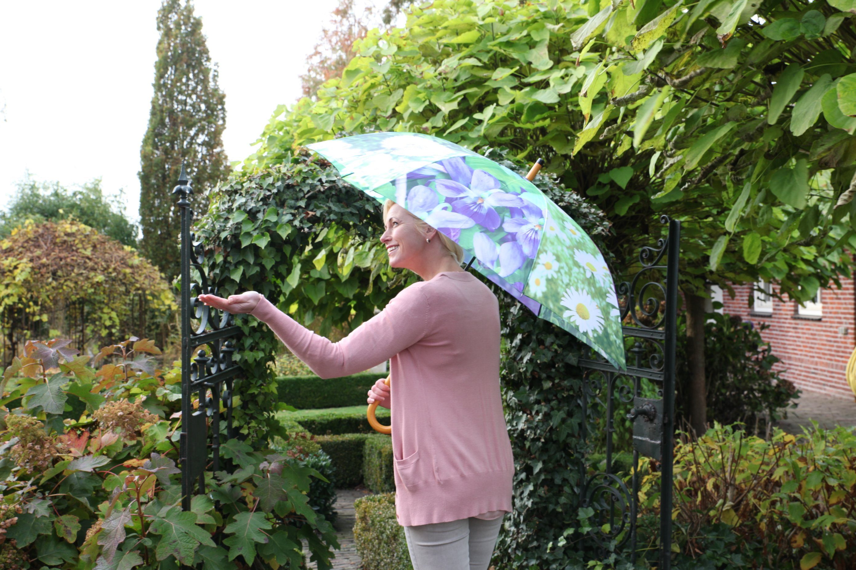 degawo Stockregenschirm Stockschirm BLUMEN Fotodruck und automatischer Öffnungsautomatik