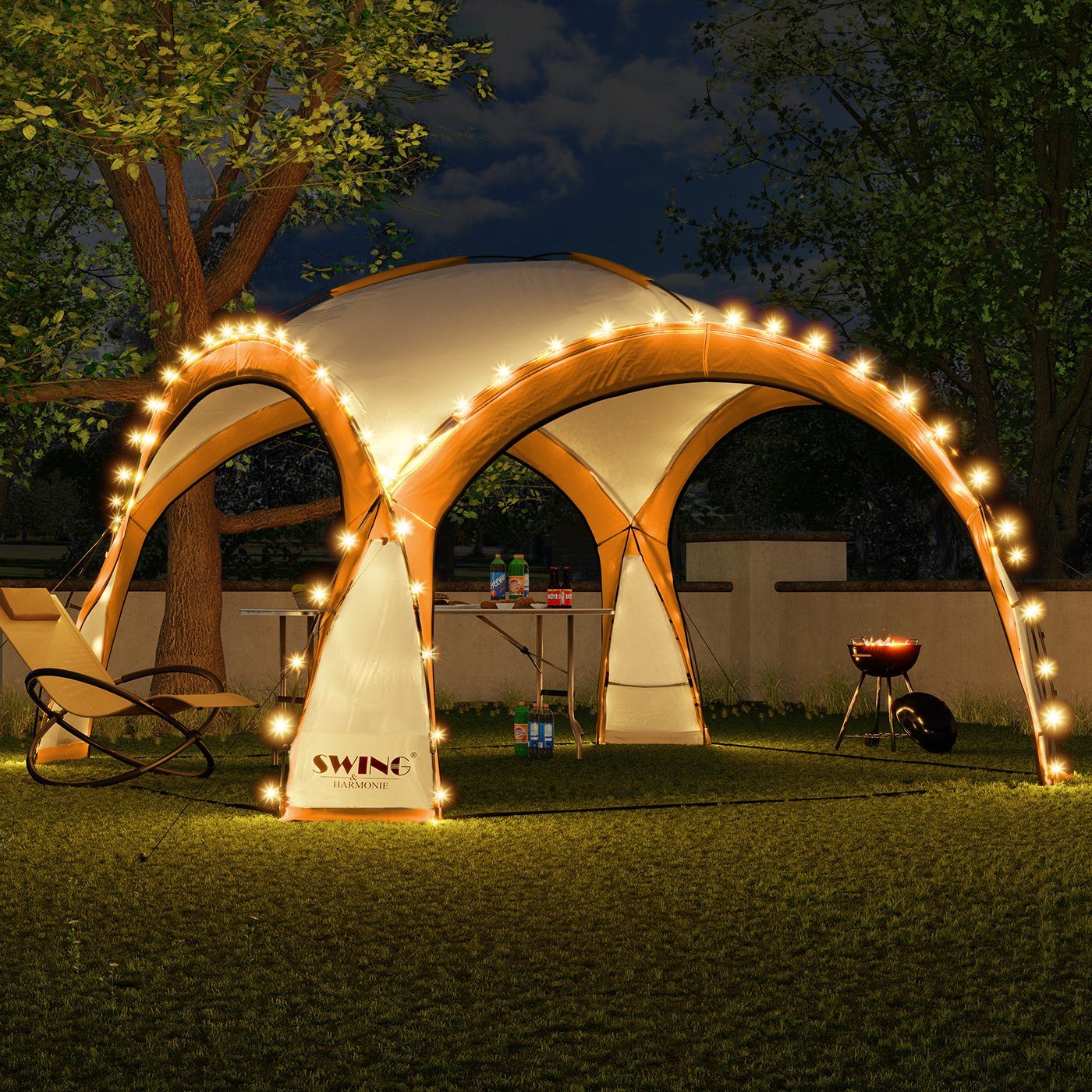 Swing&Harmonie Faltpavillon LED Event Pavillon 3,6 x 3,6m DomeShelter Garte günstig online kaufen