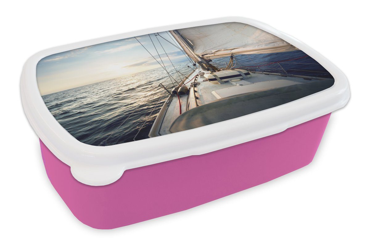Brotdose Erwachsene, Sonne, Segelboot Meer Lunchbox Brotbox rosa Snackbox, - - (2-tlg), Mädchen, Kunststoff, Kinder, MuchoWow Kunststoff für