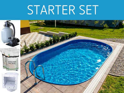 Poolomio Pool STARTER SET Stahlwandpool Oval 4,90 x 3,00 x 1,20 m Folie 0,8 mm (Set)