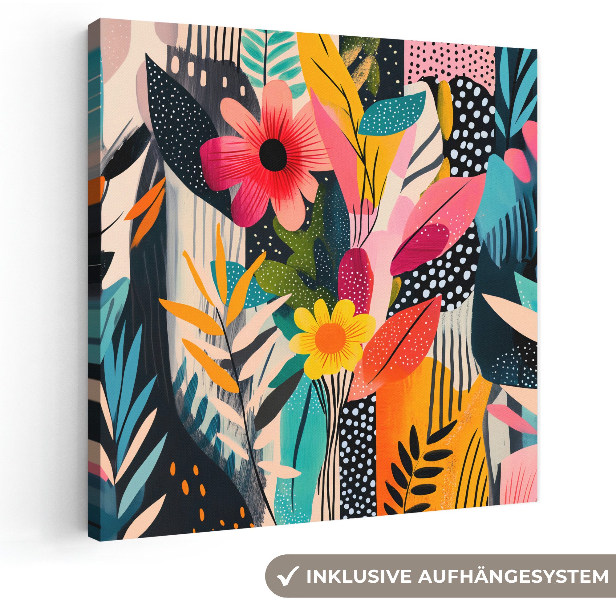 OneMillionCanvasses® Leinwandbild Kunstdrucke - Abstrakt - Blumen - Rosa, Fotodruck (1 St), Wandbild, Deko Schlafzimmer Wohnzimmer Flur 20x20 cm