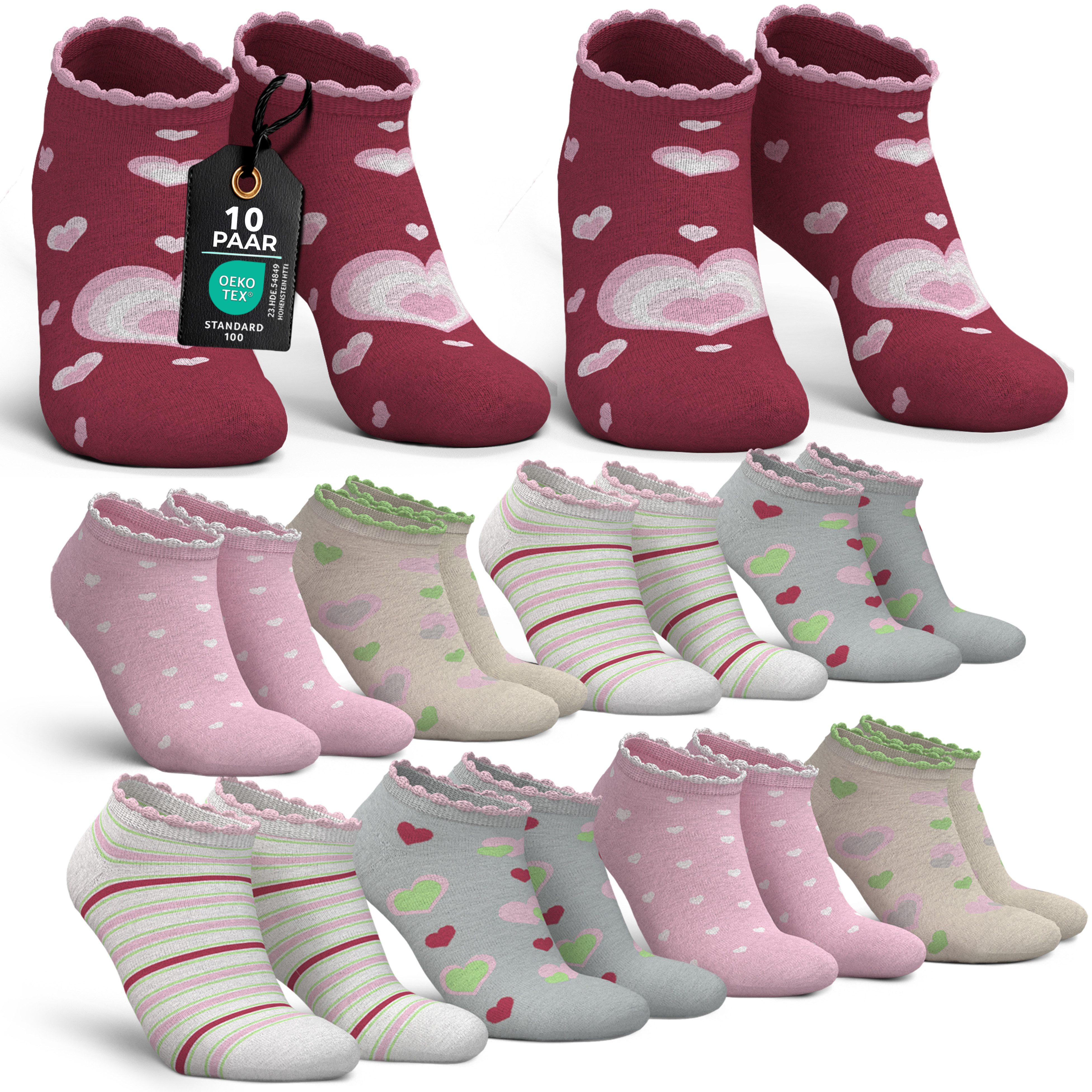 MEDOLY Sneakersocken für Kinder (10 Paar) Socken Mädchen & Jungen, aus 72% Baumwolle - ohne einschneidenden Bund