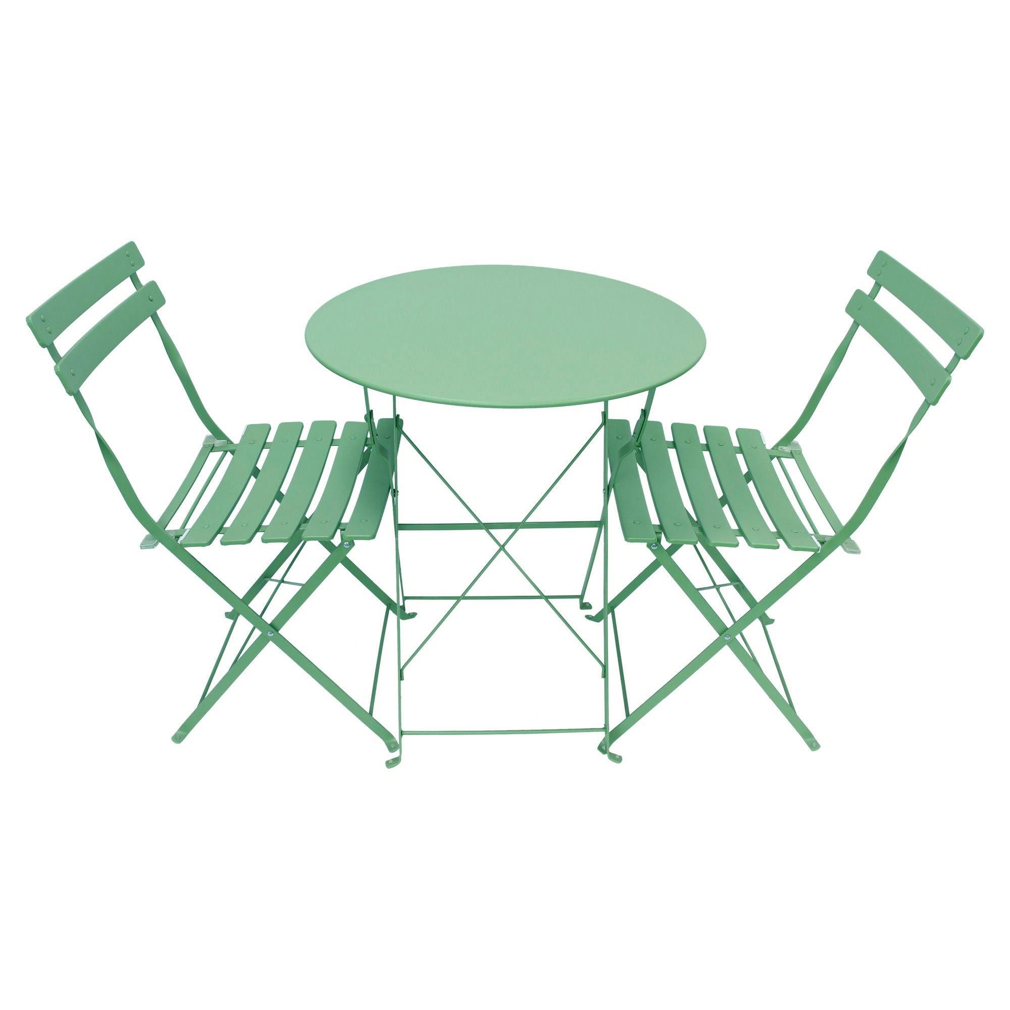 Dekoleidenschaft Balkonset Metall Bistroset grün, Outdoor Gartenmöbel Set, Balkonmöbel klappbar, (3-tlg., Set), Bistrotisch mit 2 Stühlen, Terrassenmöbel wetterfest