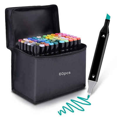 MAQETARA Products Filzstift 60 Farben Filzstifte Set Dual Pen Twin Marker Stifte für Kinder, Malstifte für Kinder, Brush Pen, Permanent Marker inkl. Tragetasche