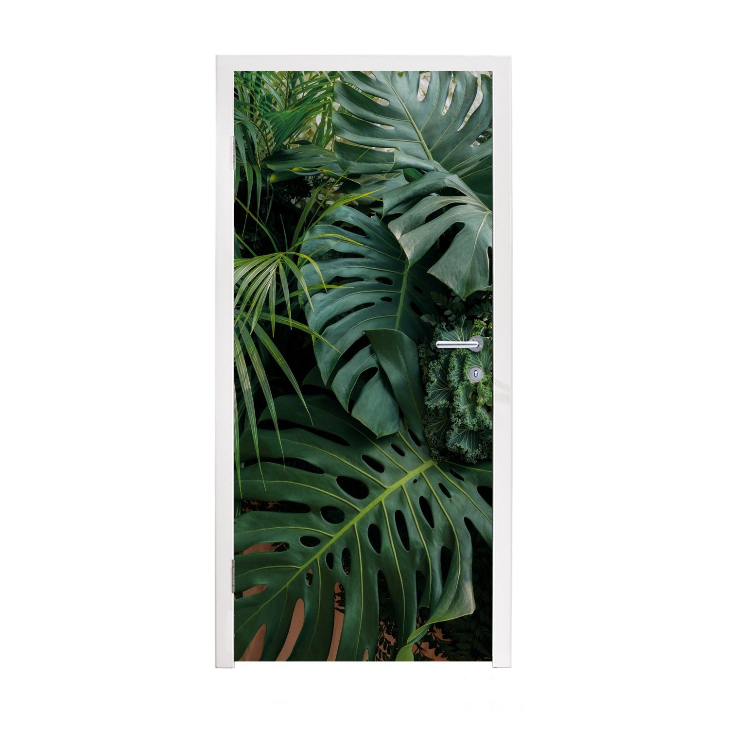 St), für Tür, Türaufkleber, Blätter (1 75x205 cm Fototapete - Türtapete - Pflanzen Dschungel MuchoWow Tropisch, - Matt, bedruckt,