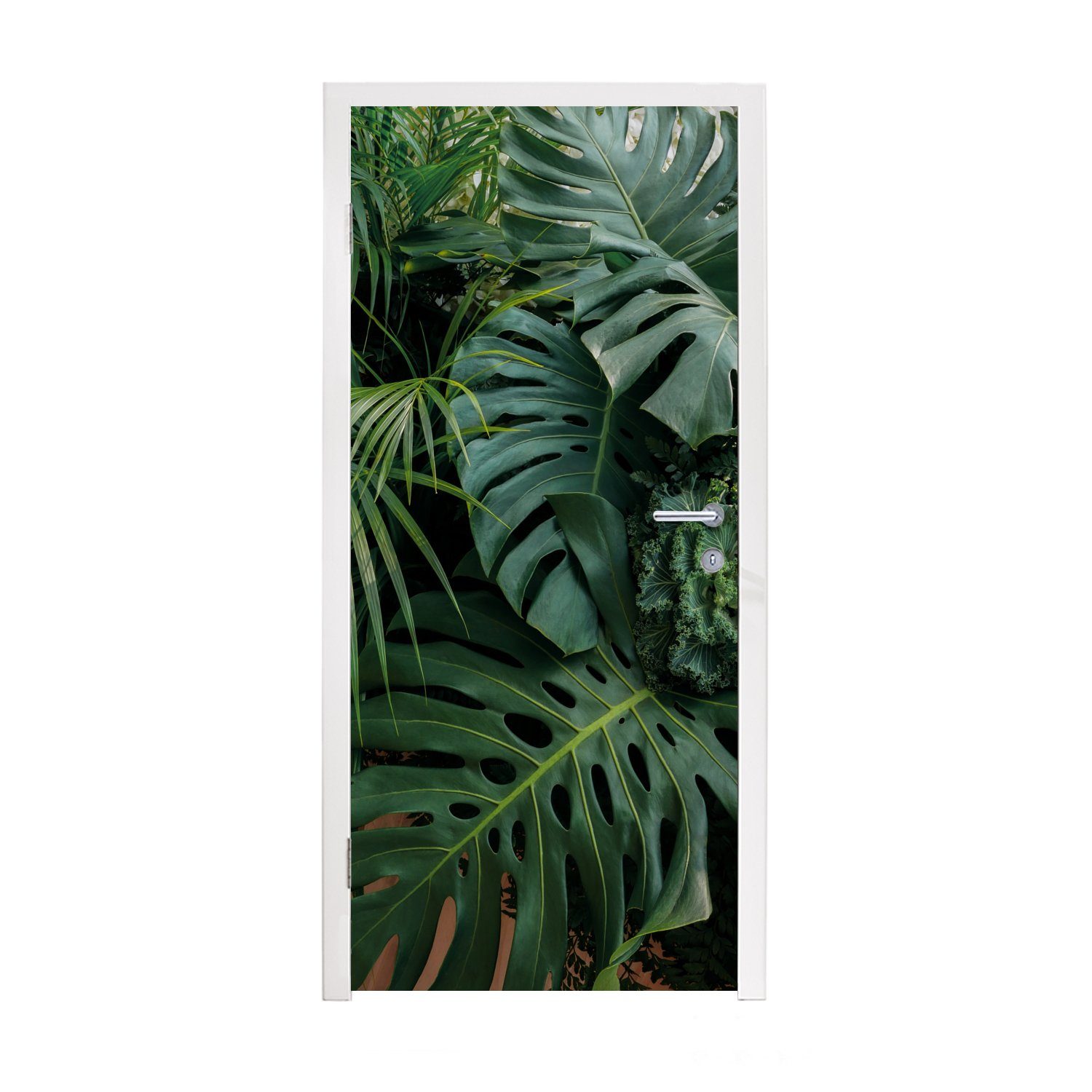 MuchoWow Türtapete Pflanzen - Dschungel - Blätter - Tropisch, Matt, bedruckt, (1 St), Selbstklebende Tapete, Folie für Möbel, 75x205 cm