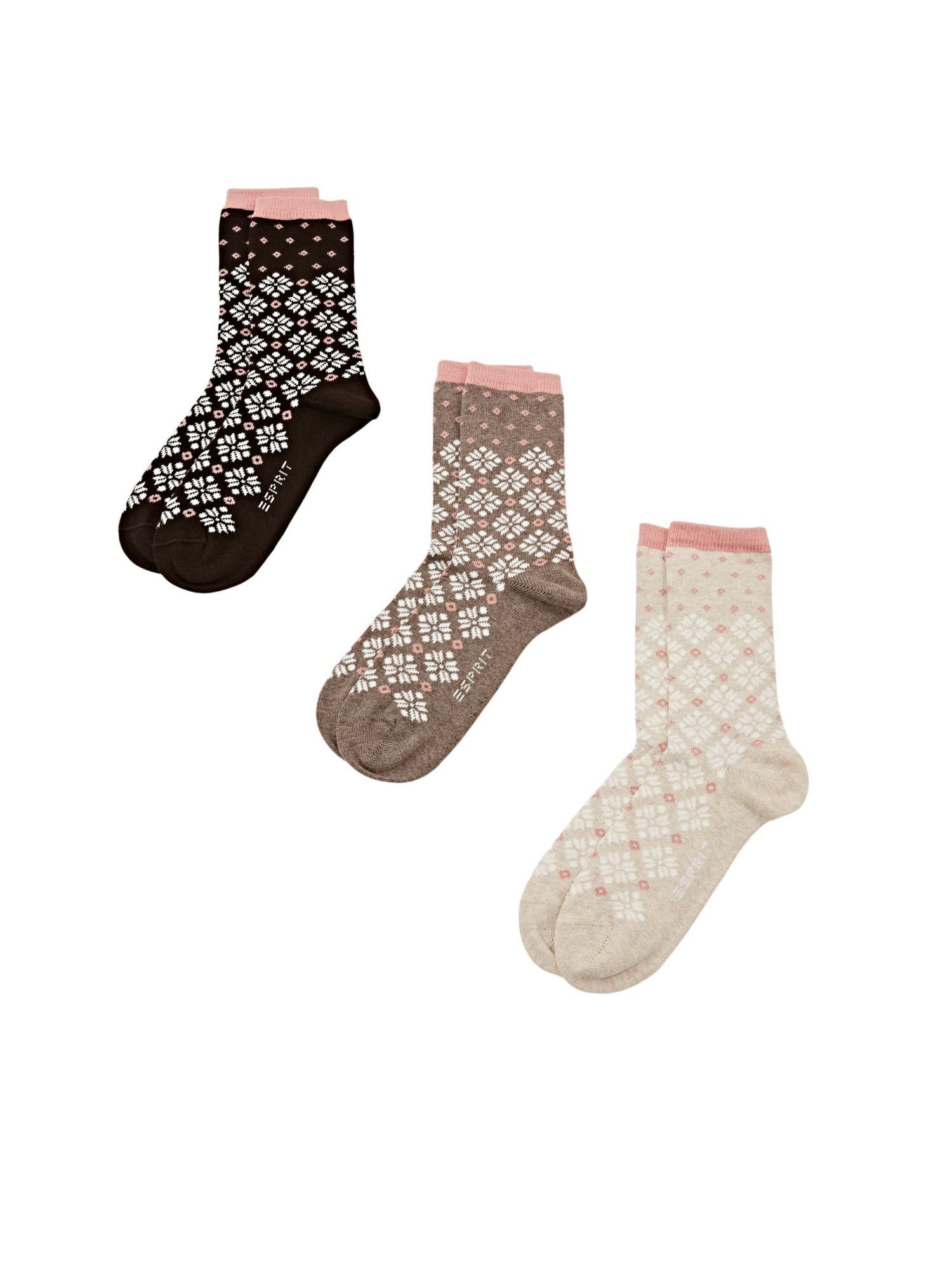 Esprit Socken 3er-Pack grobe Norweger-Stricksocken BROWN/BEIGE | Socken