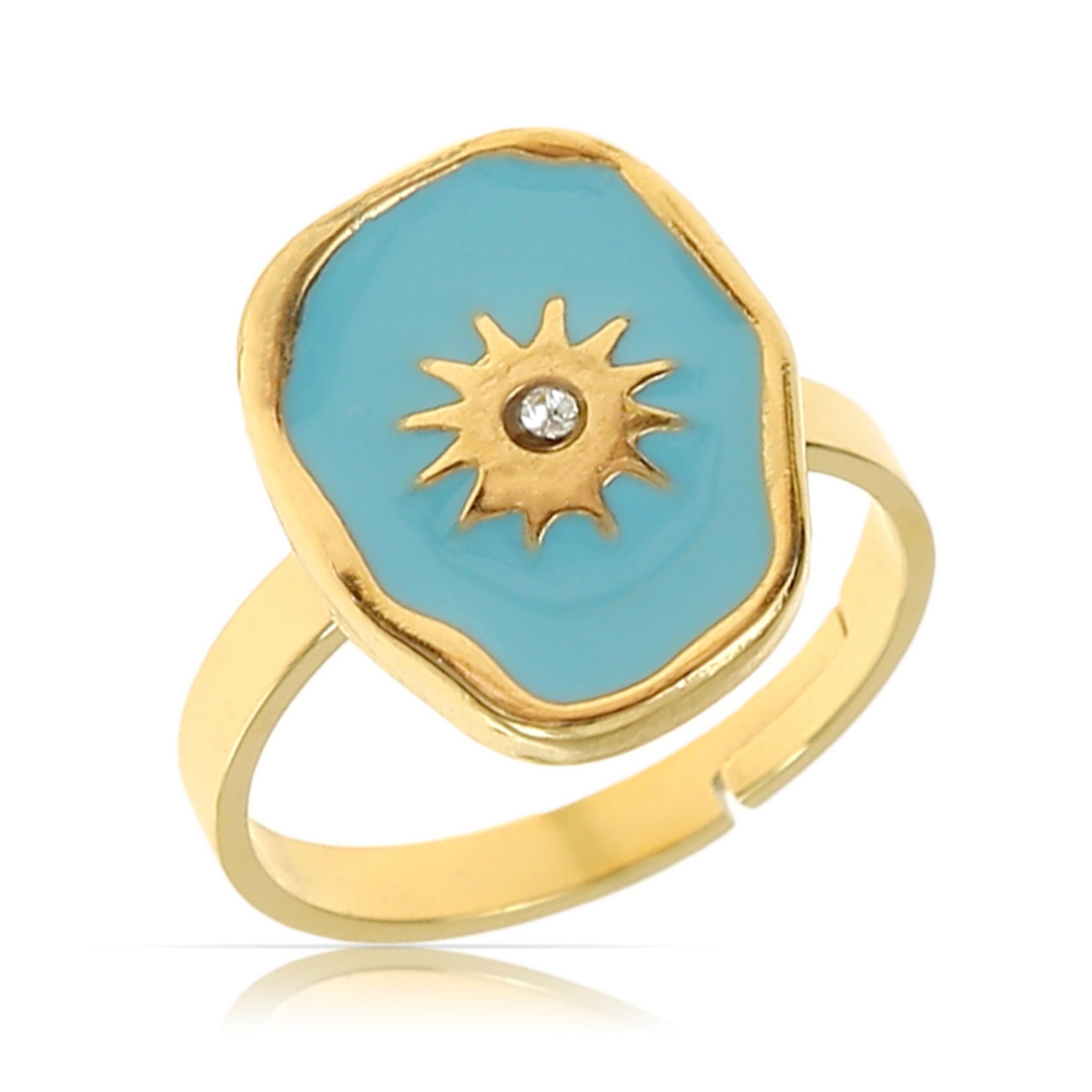 Made by Nami Fingerring Goldener Boho Ring mit türkisem/rosa Edelstein mit günstig online kaufen