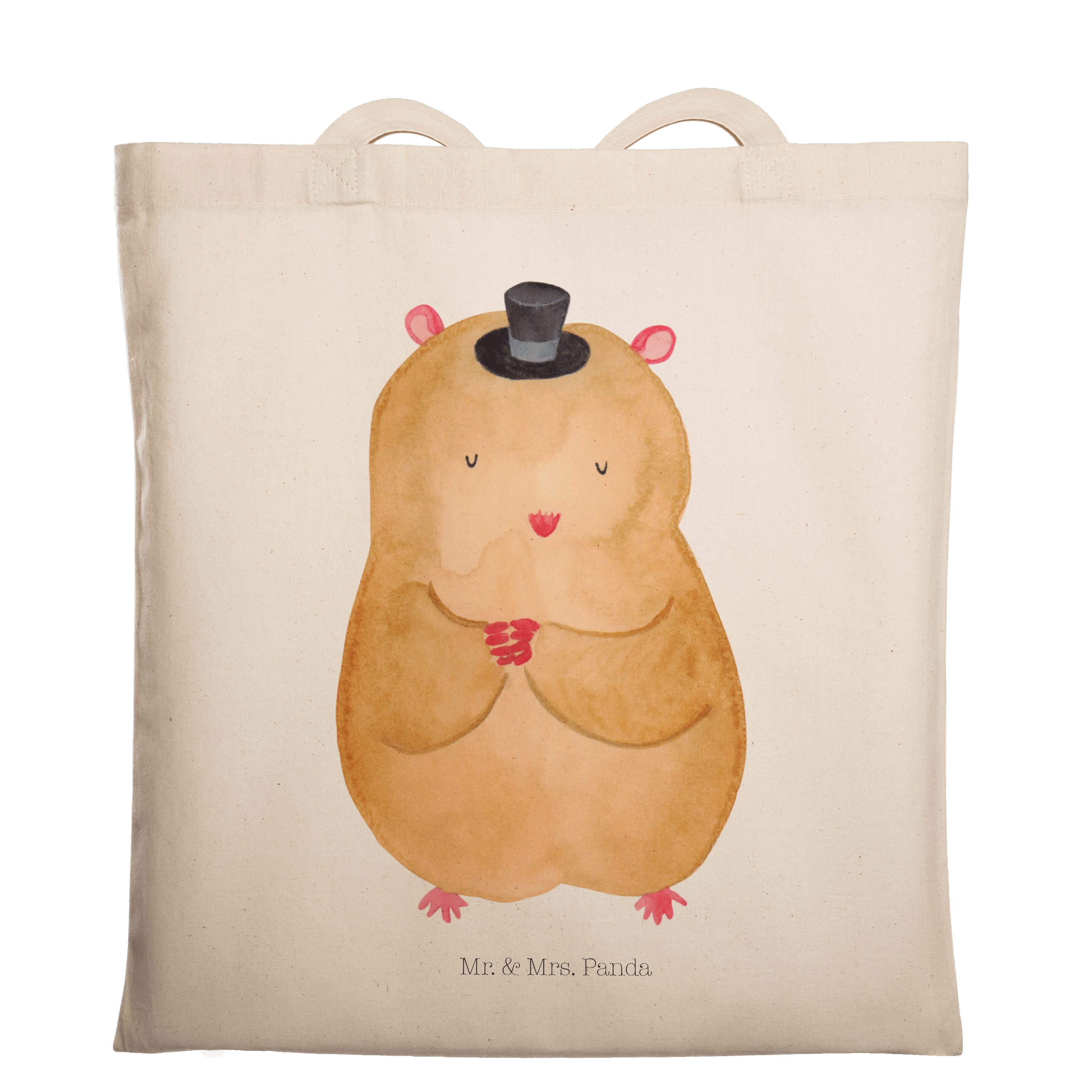 Mr. & Mrs. Panda Tragetasche Hamster mit Hut - Transparent - Geschenk, Tiere, Gute Laune, Einkaufs (1-tlg) | Canvas-Taschen