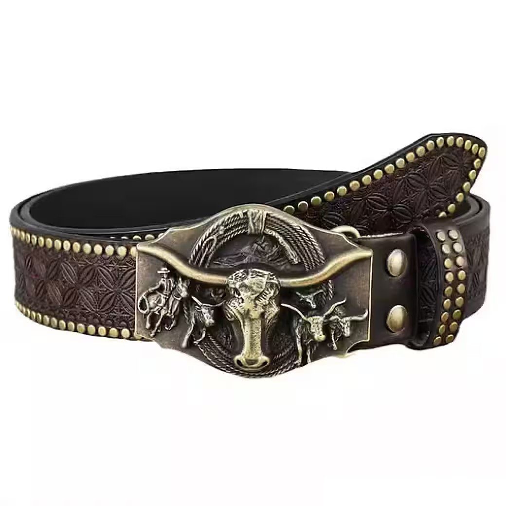 Ware aus aller Welt Koppelgürtel Western Gürtel in Lederoptik Longhorn Schnalle Westerngürtel Stierkopf
