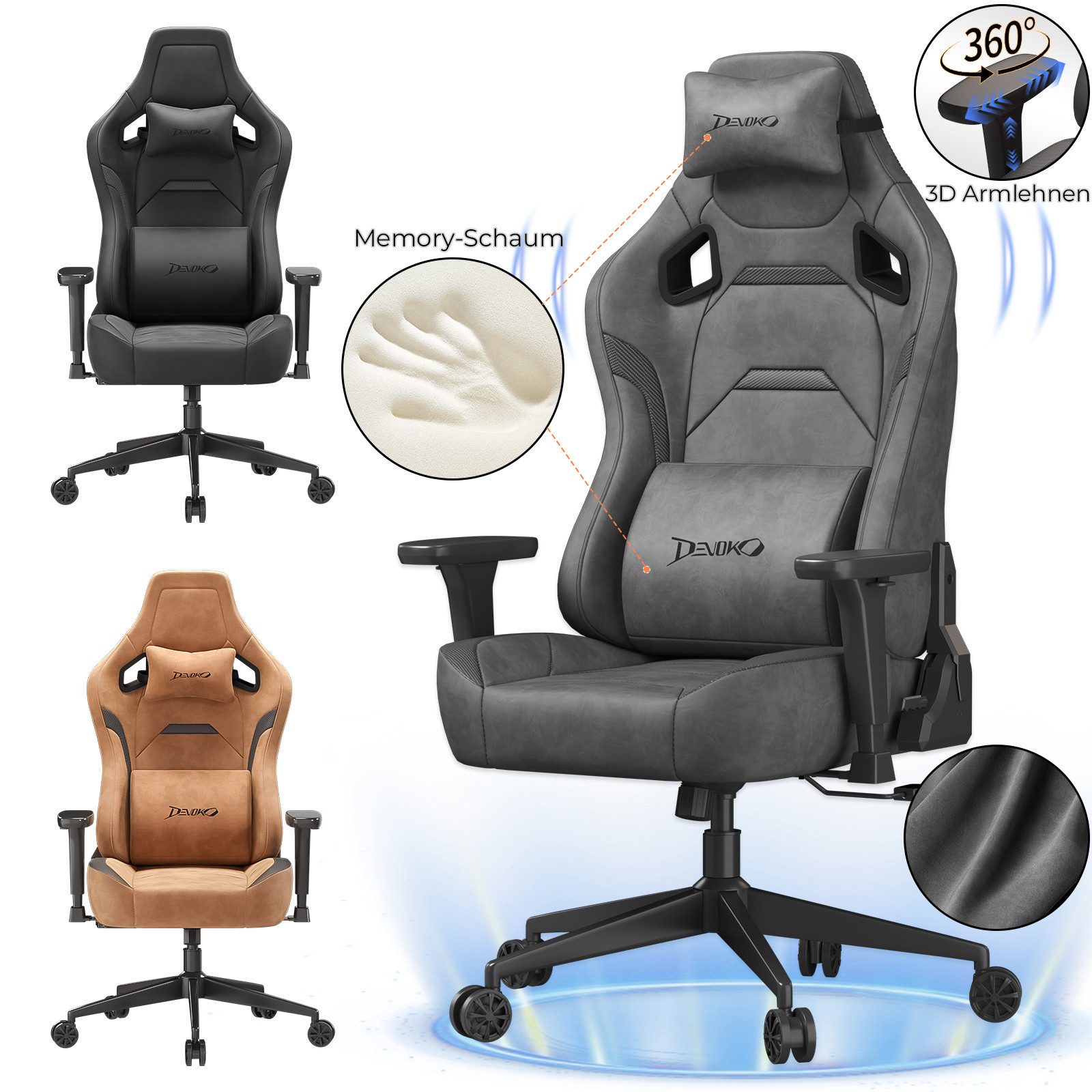 Devoko Gaming-Stuhl Luxuriöser Wildlederimitat,Ergonomisch & Großzügigem Si günstig online kaufen