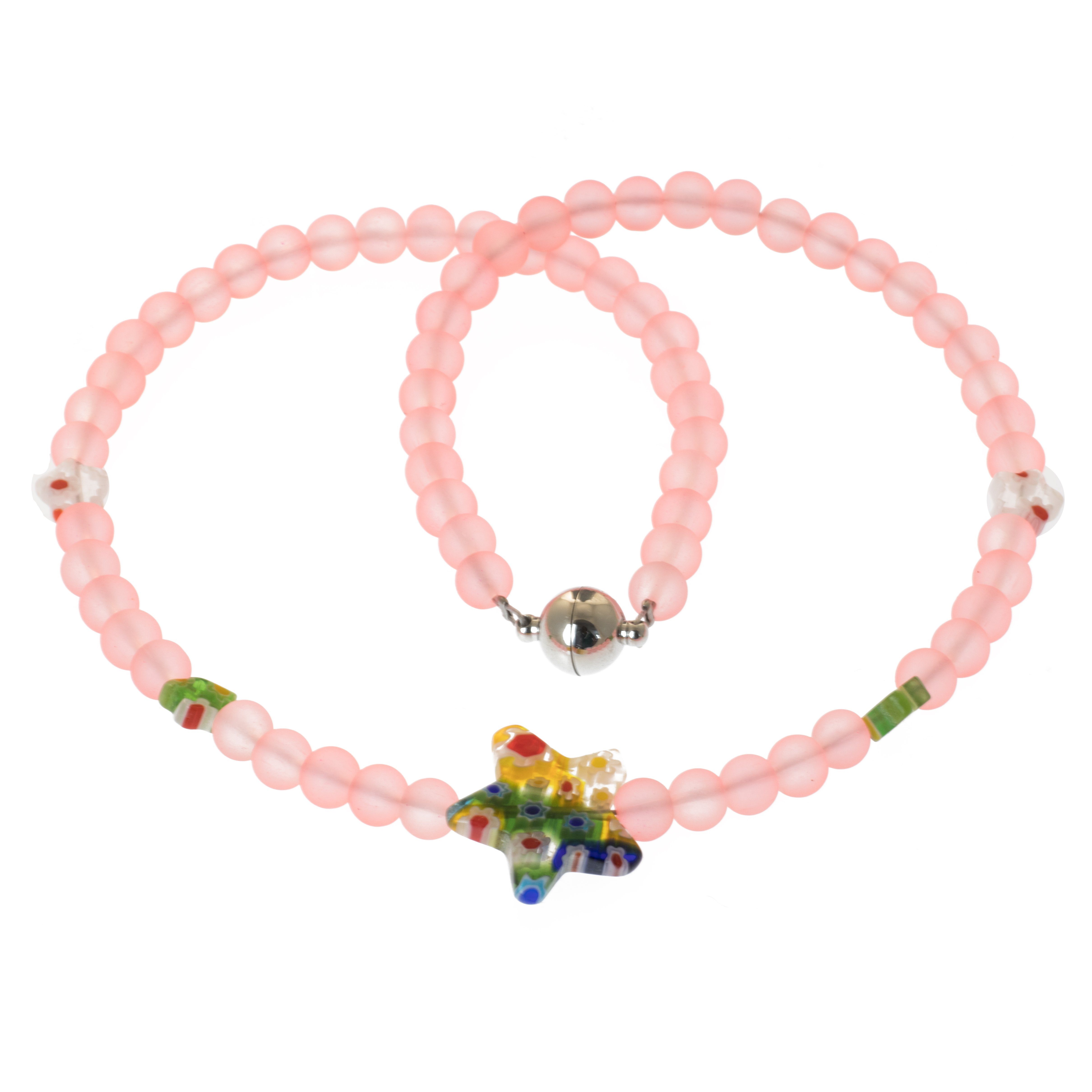 pink neon mit Perlenkette Bella Carina Kinderkette Sternchen