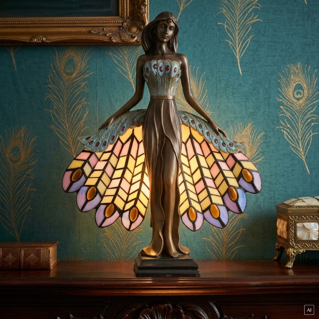 abc HOME Tischleuchte Leuchte im Tiffany-Stil Dame, ohne Leuchtmittel, Tiffany-Stil