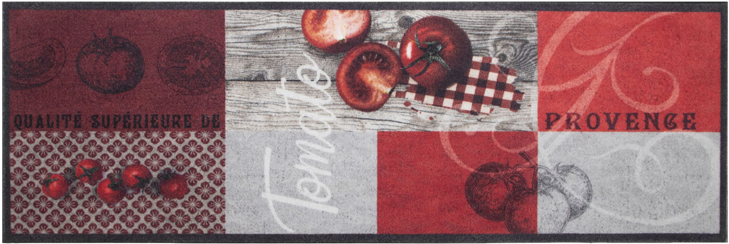 Primaflor-Ideen in Textil Küchenläufer TOMATO, Made in Belgium, rechteckig, Höhe: 6,5 mm, Motiv Tomaten, mit Schriftzug, rutschhemmend, waschbar, Küche