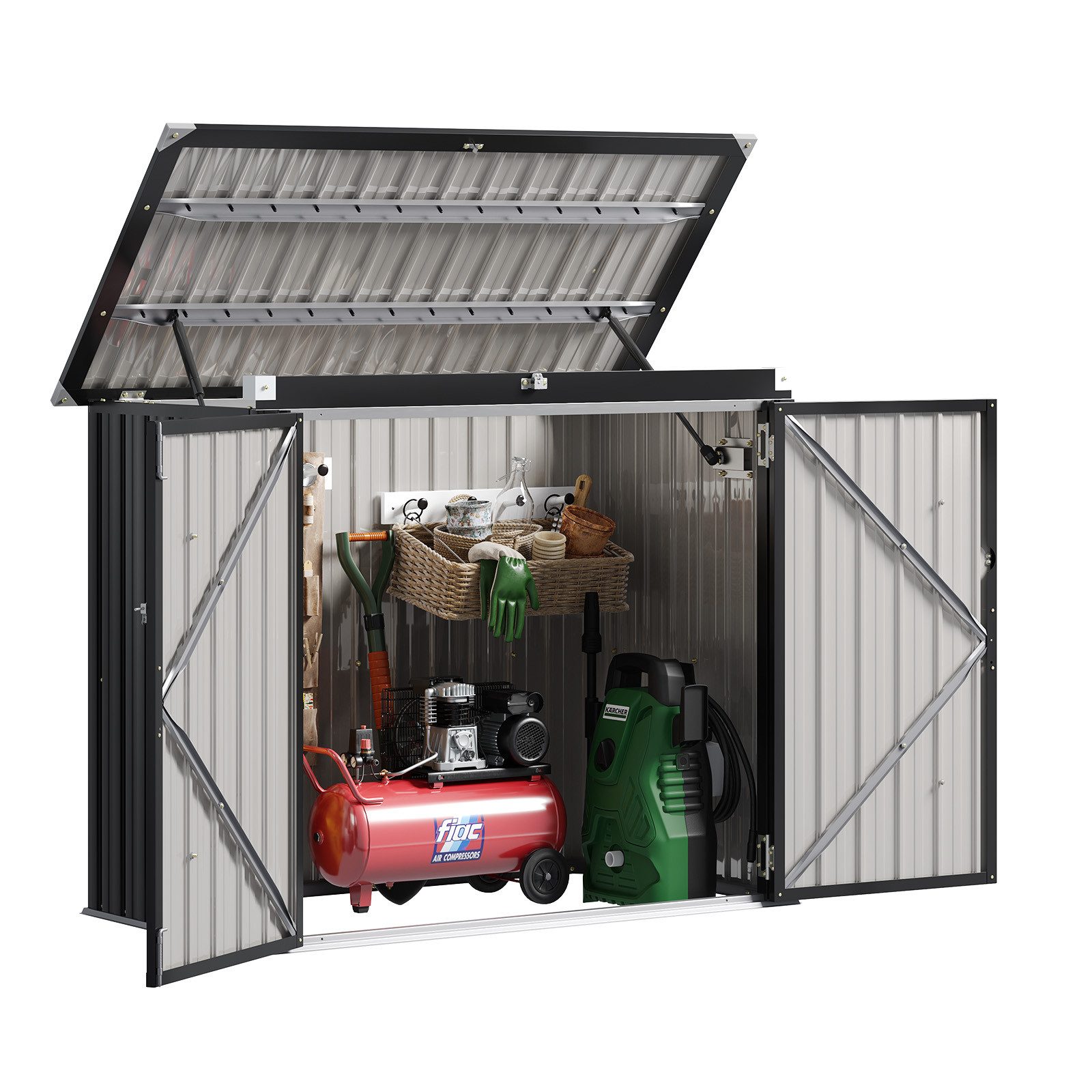 AOXUN Gerätehaus Mülltonnenbox & Schuppen aus Metall, 150x80x117cm, Schwarz, BxT: 150x80 cm, (1 St), Abschließbar, wetterfest, für Garten & Terrasse