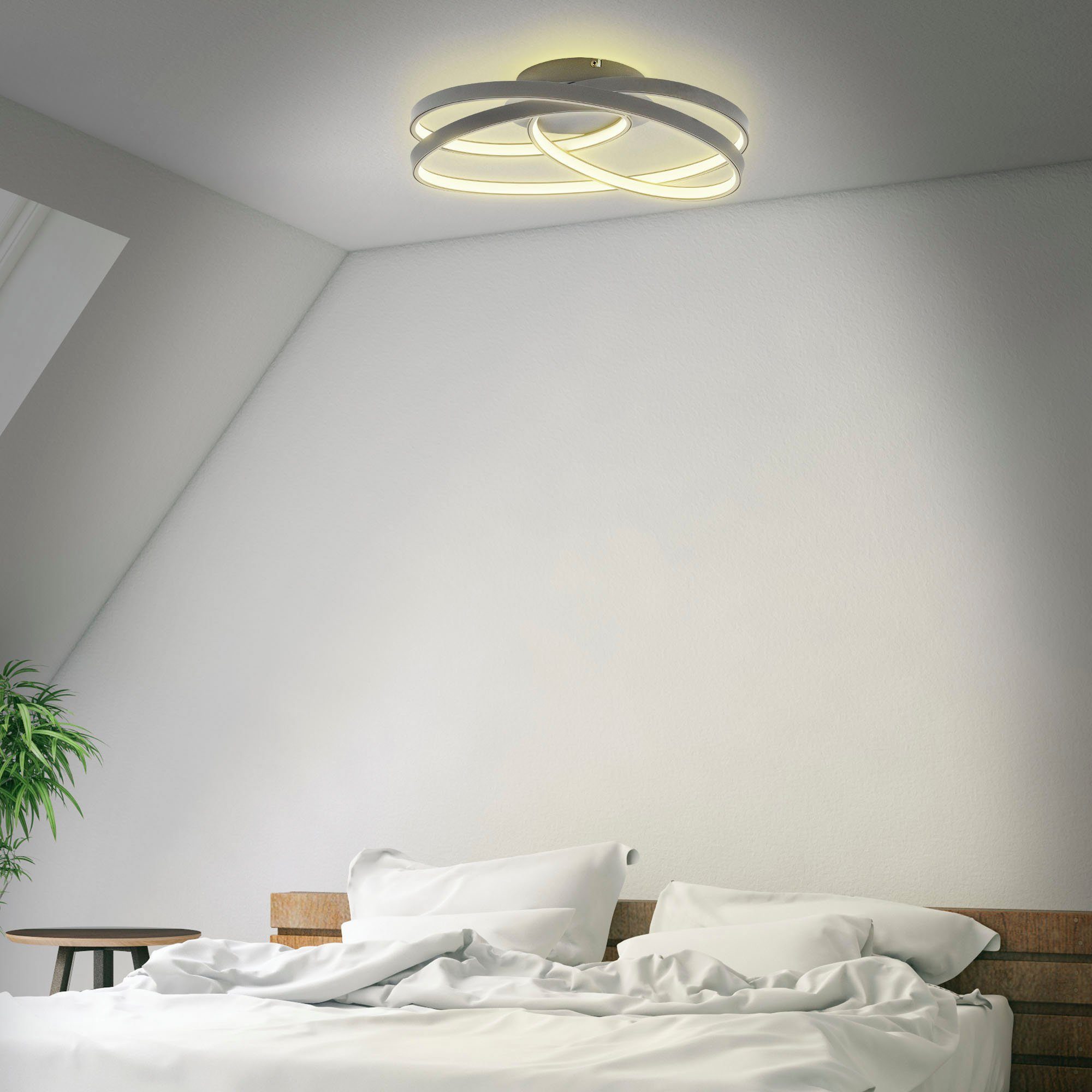 warmweißen Silber, mit 4.600lm, 39,5cm Warmweiß, LED 3.000K, B: BK_FR1540 IP20, integriert, Ringleuchte, LED B.K.Licht Licht, fest LED 35W, Deckenleuchte Frame-Deckenlampe,