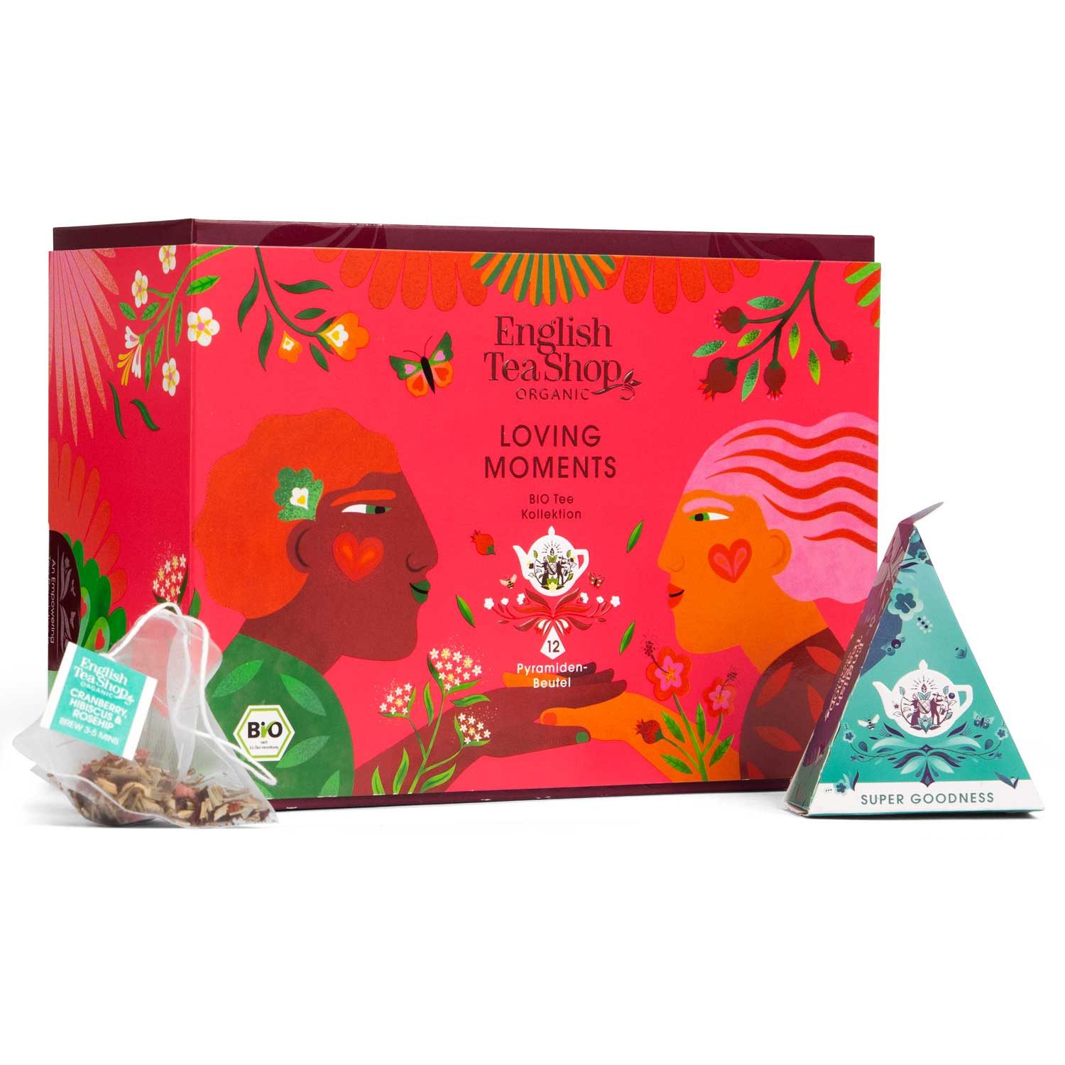 English Tea Shop Tee Geschenk "Loving Moments", BIO, 12 Pyramiden Beutel, 3 verschiedene herausragende Teemischungen.