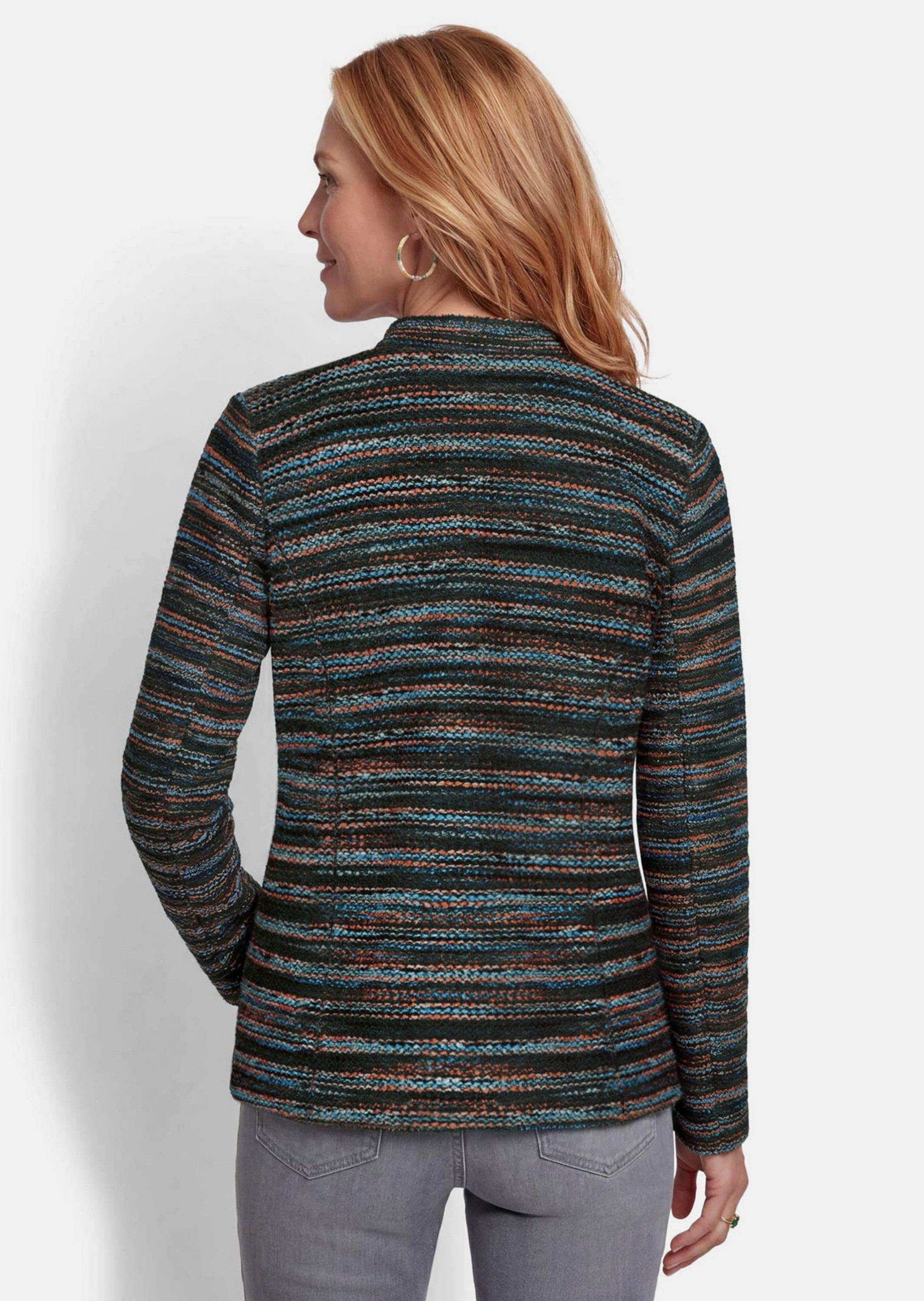 GOLDNER Outdoorjacke Streifenjacke mit Stehkragen Weiche Jerseyjacke in Bouclé-Optik mit Reißverschluss und Taschen