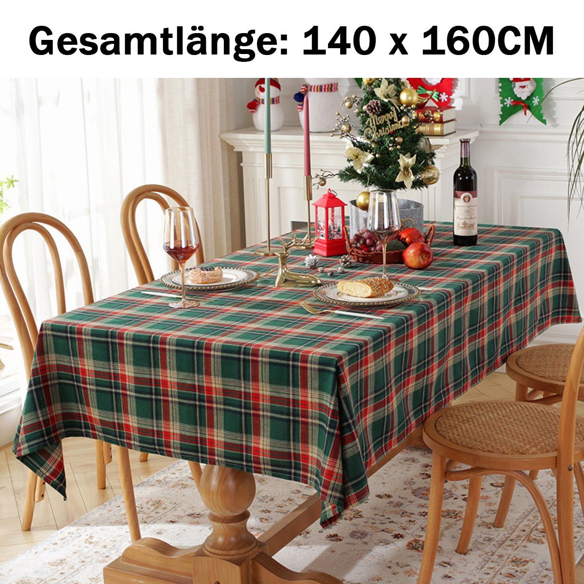 Grün1 Weihnachtstischdecke,Vintage, für Tischdecke Deko Weihnachtsparty Karierte Jormftte Küche Rot