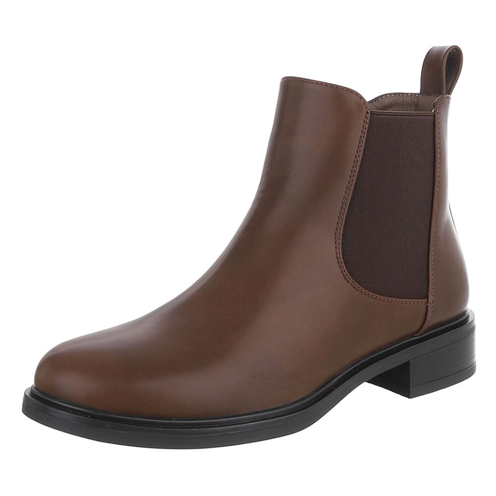 Ital-Design Damen Chelsea Boot mit Blockabsatz für Alltag & Freizeit Stiefelette (92355224) Blockabsatz Chelsea Boots in Braun