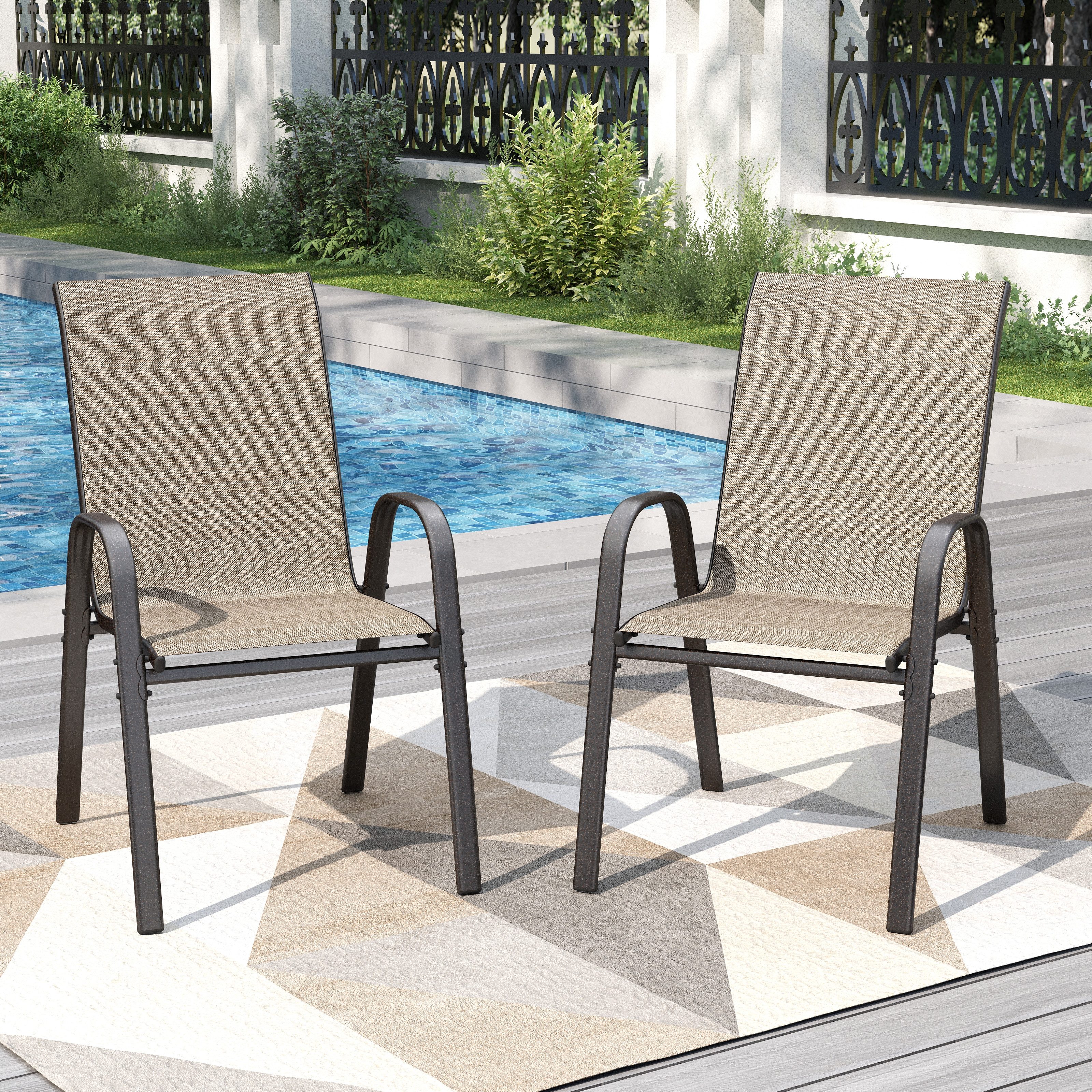 PHI VILLA Gartenstuhl (Gartensessel Stapelstühle Hochlehner, E-Lackierung Metallgestell für Hinterhof Veranda Terrasse Poolbereich, 2 St), 2er Set - 4er Set - 6er Set Wetterfest Terrassenstühle
