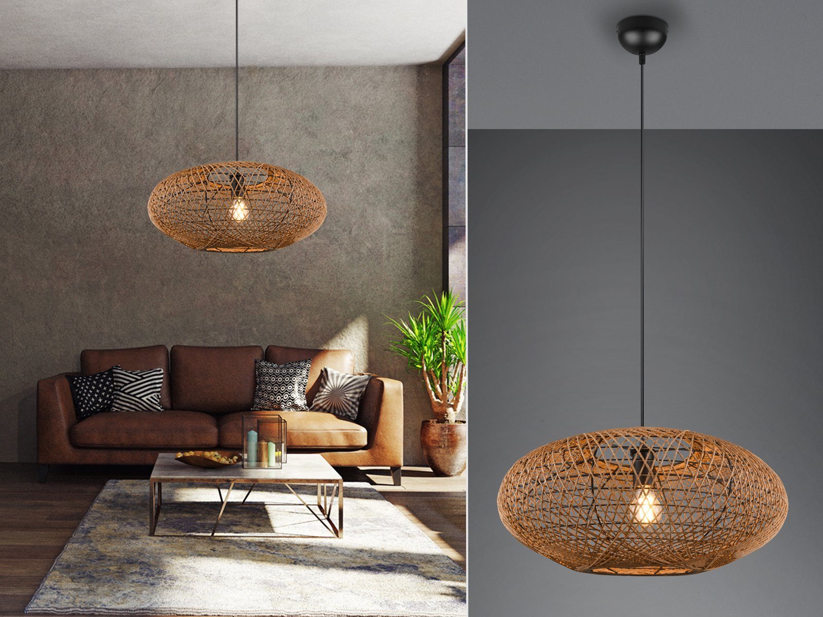 Dimmfunktion, Ø für über Pendelleuchte, hängend, LED wechselbar, Boho Warmweiß, Esstisch 52cm LED große Korb-lampe ausgefallene meineWunschleuchte