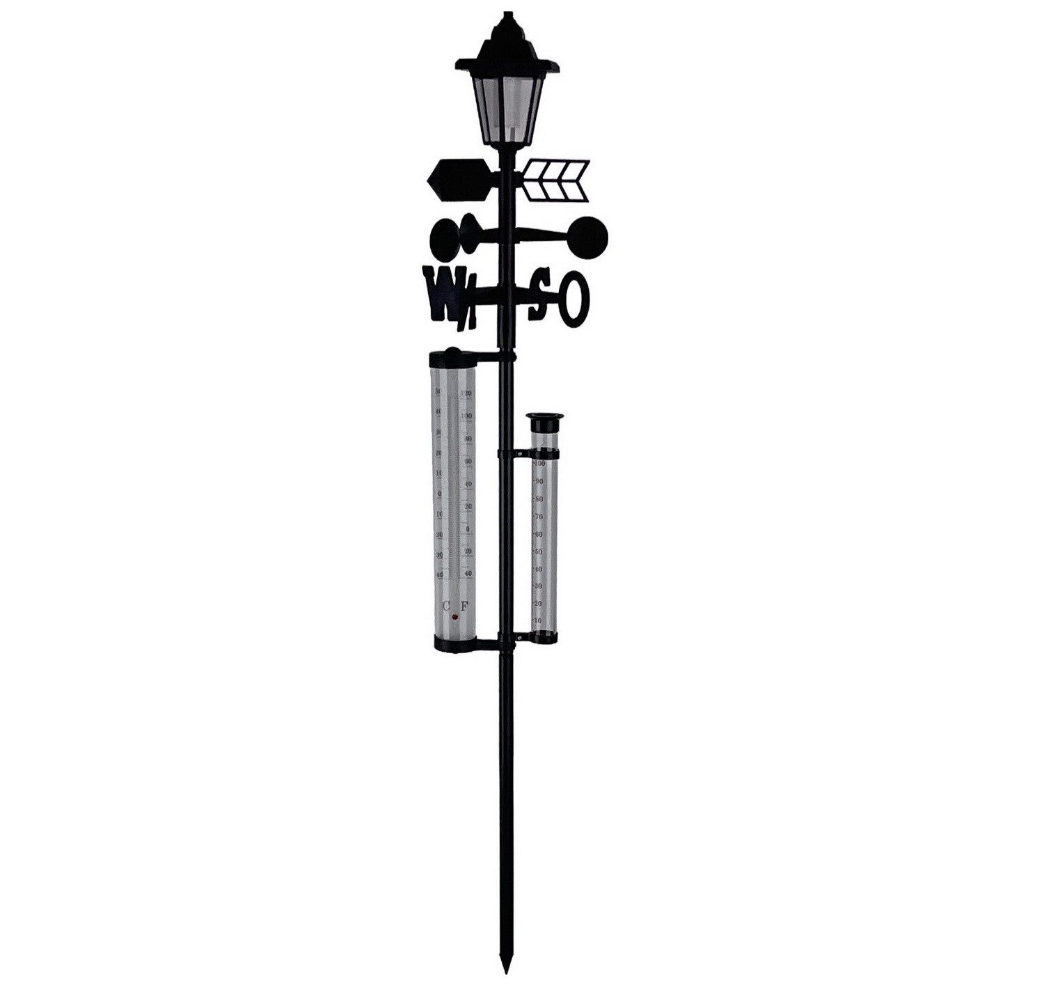 Kynast Solar Wetter-Station 5in1 mit Temperaturanzeige, Regenmesser Außenwetterstation (mit Solarlampe, Windgeschwindigkeits- und Windrichtungsanzeige)