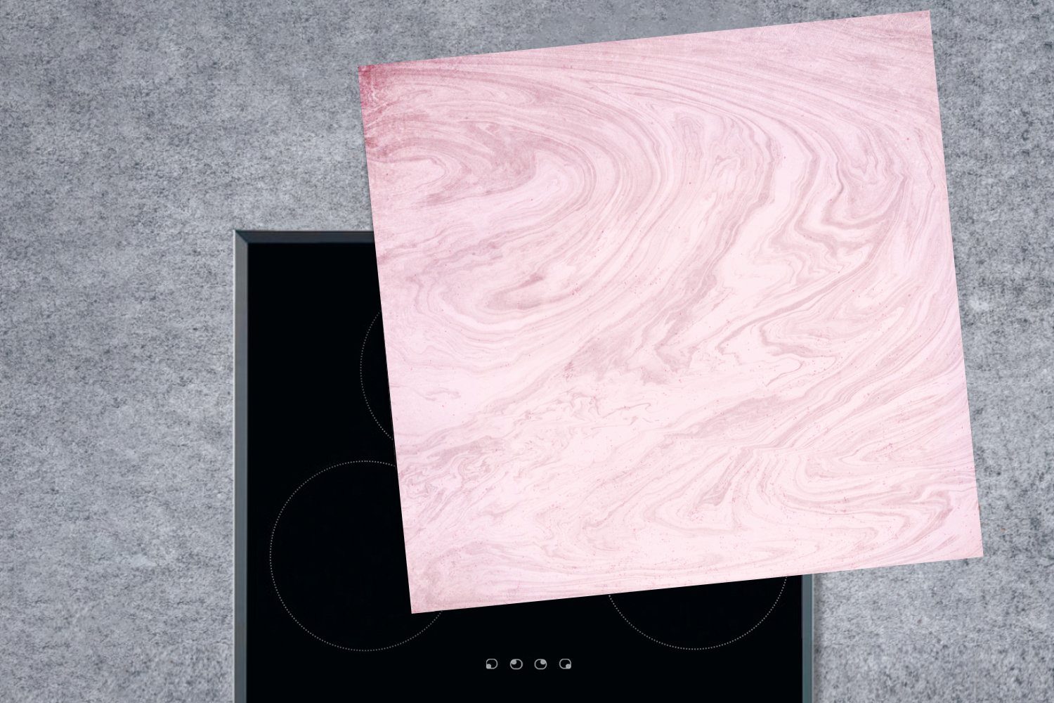 Vinyl, - küche für (1 Rosa tlg), Marmor - Muster, 78x78 Ceranfeldabdeckung, cm, Arbeitsplatte MuchoWow Herdblende-/Abdeckplatte