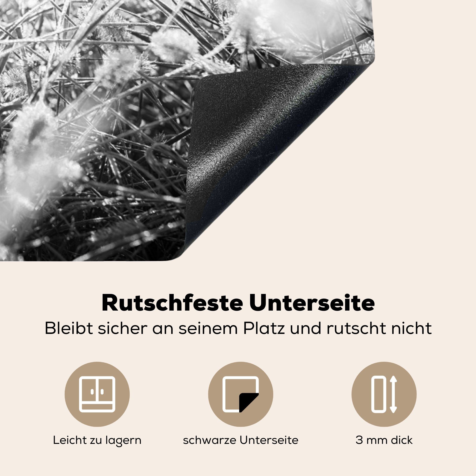 MuchoWow Herdblende-/Abdeckplatte Winter - Induktionskochfeld - die Schwarz für Eiscreme Vinyl, cm, 81x52 - Weiß, Schutz küche, Ceranfeldabdeckung (1 tlg)
