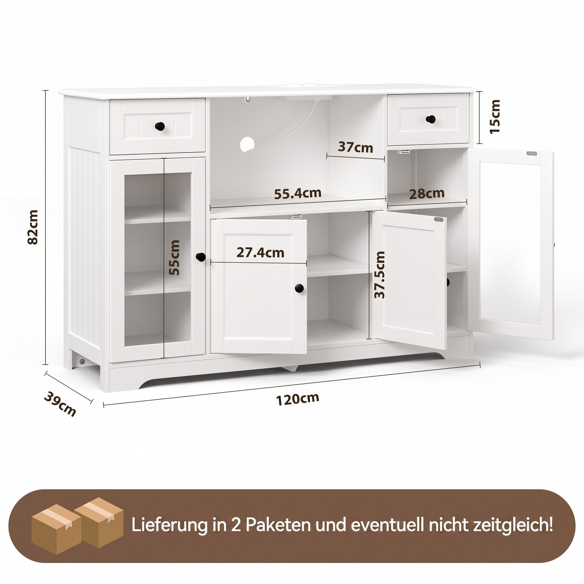 Bealife Buffet Küchenschrank mit Mikrowellenregal mit Schubladen Ablagen – Bild 3 von 5