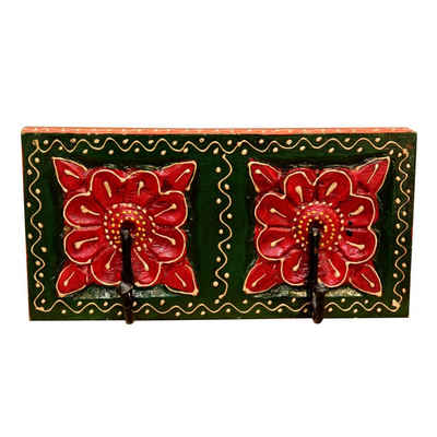 Casa Moro Wandgarderobe Orientalische Kleiderhaken Kaalab A handbemalte Hakenleiste (in schönen bunten Blumenmustern, aus massiv Holz), aus Massivholz mit 2 Metall Haken MA11-02-A