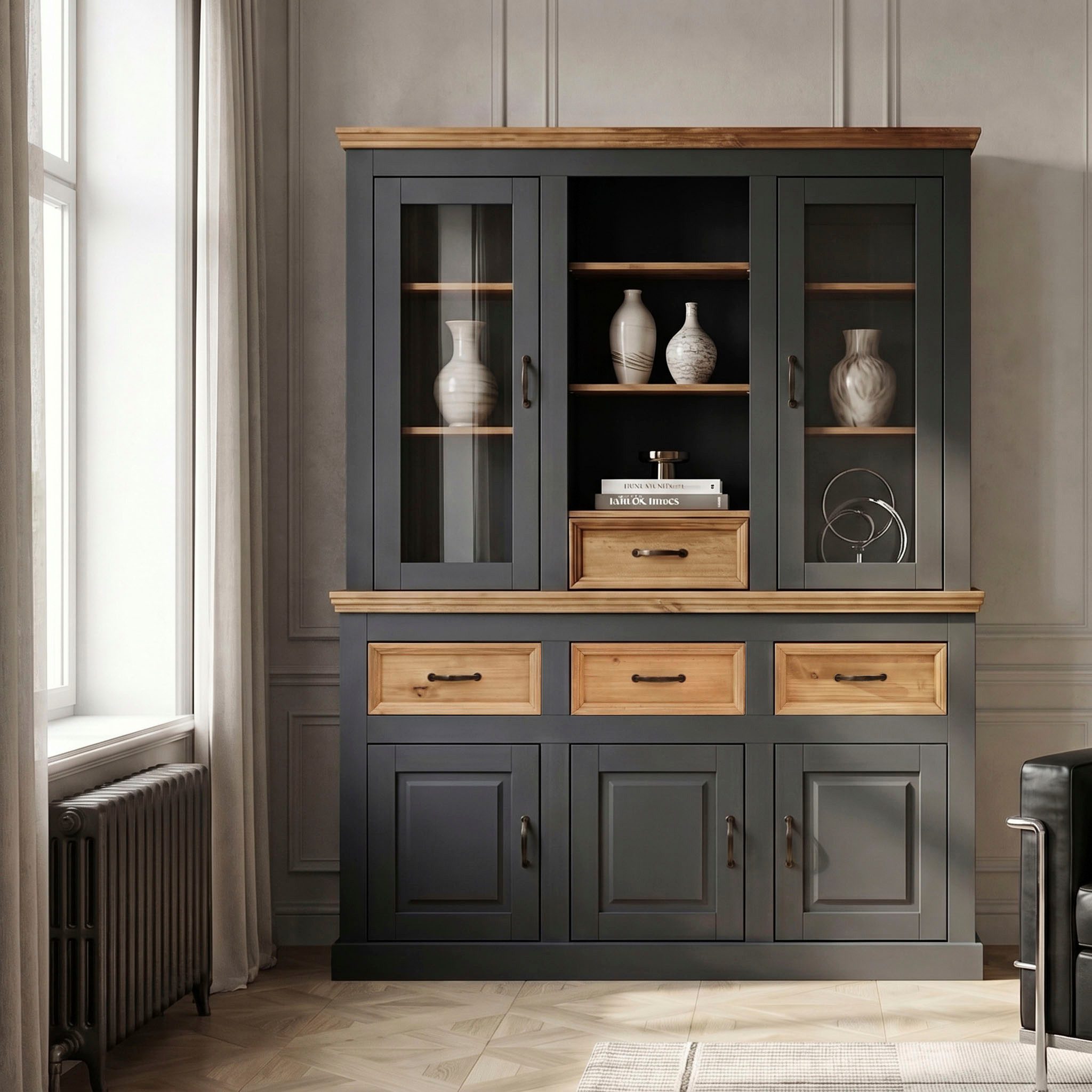 OTTO home Buffet Selma aus massivem Kiefernholz, mit Griffen aus antikisiertem Metall – Bild 2 von 5