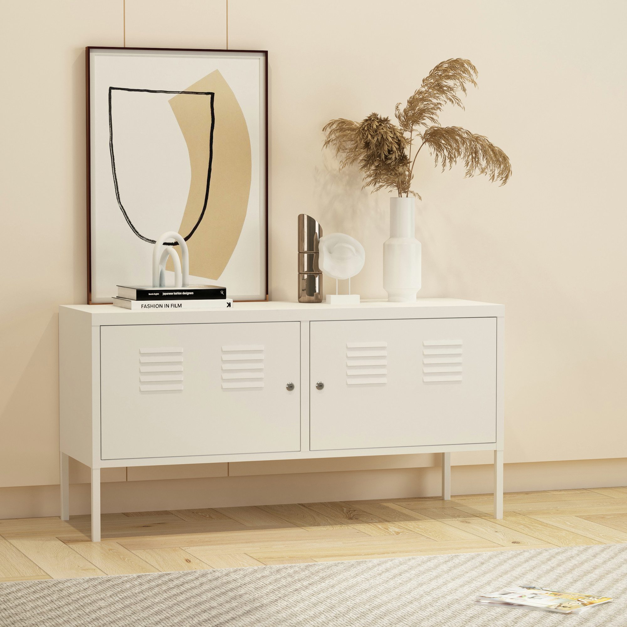 en.casa Sideboard, Sideboard 'Pyhtää' 118x40x60cm Stahl weiß