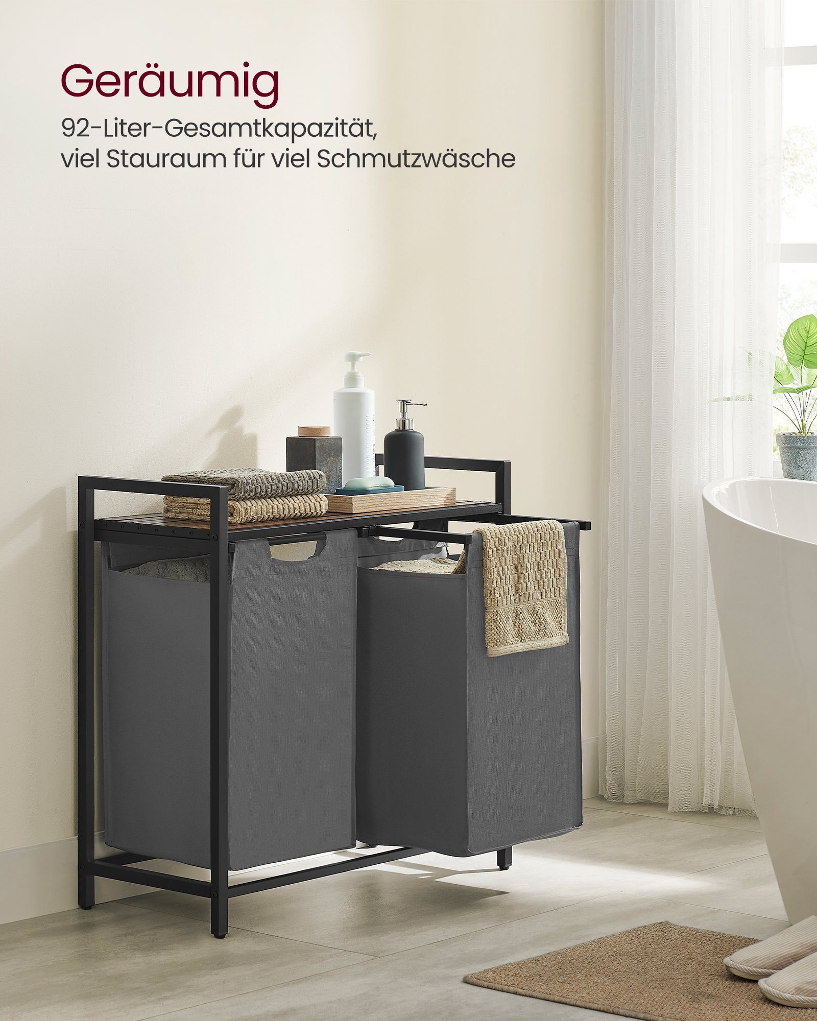 VASAGLE Wäschekorb 2 Wäschesäcke aus Oxford-Gewebe, abnehmbar, 2 Wäschesäcke aus Oxford-Gewebe, abnehmbar, 2 x 46 L – Bild 3 von 5