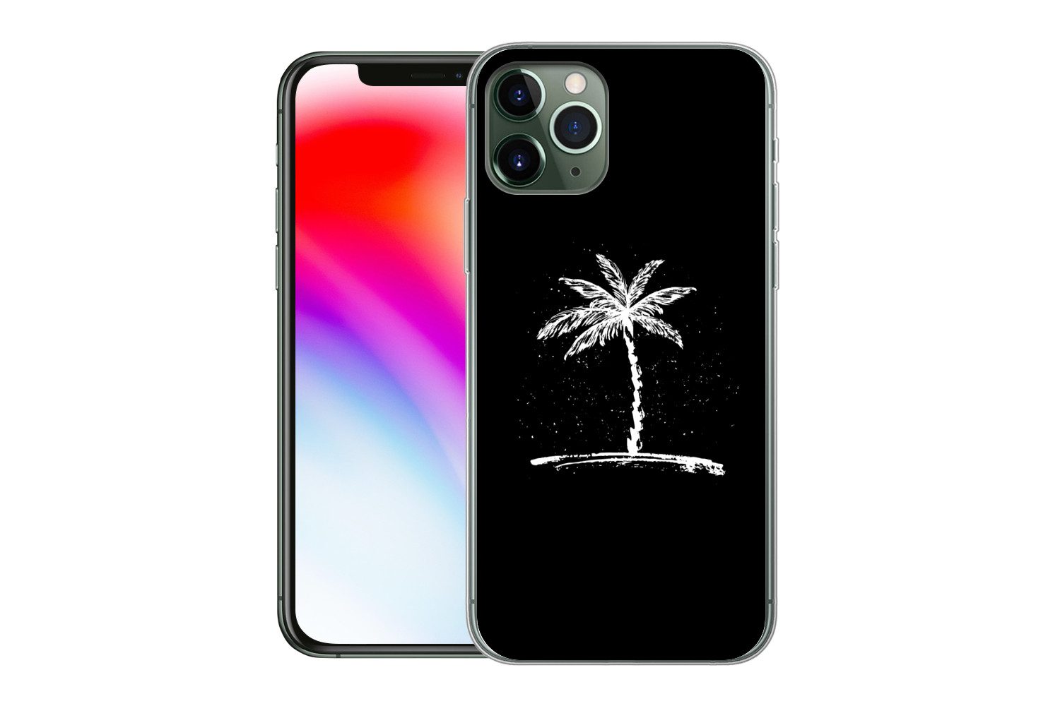 MuchoWow Handyhülle für Apple iPhone 11 Pro Palme - Weiß - Schwarz - Tropisch, Smartphone-Bumper, Print, Handy Schutzhülle Dünn