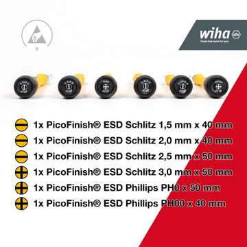 Wiha Schraubendreher PicoFinish ESD (43707) - 7 tlg., Feinschraubendreher, Präzisionsschraubendreher, Schlitz, Phillips