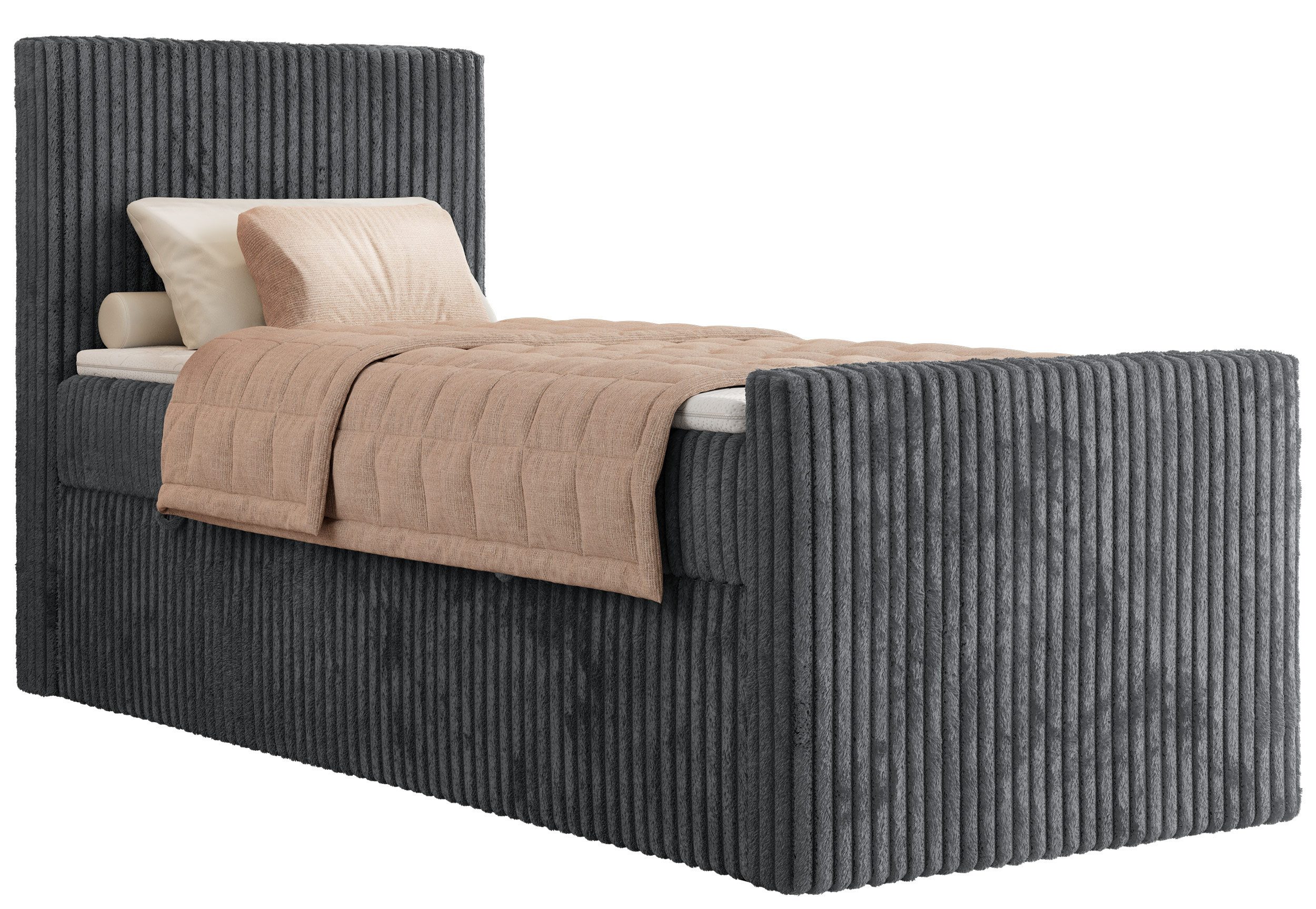 MKS MÖBEL Boxspringbett TILIANO DUO 90 (Set, Bett mit Matratze, Einzelbett 90x200 cm mit Matratze und Bettkasten), 7-Zonen-Taschenfederkern H3/H4, optionaler Topper T25 oder Visco