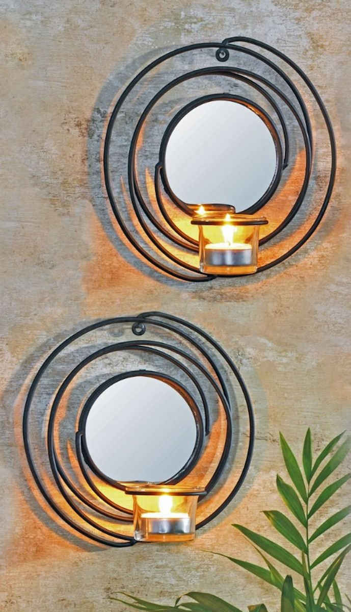 Gravidus Wandkerzenhalter 2er Set Wandkerzenhalter mit Spiegel Wanddekoration Teelichthalter Kerzenhalter