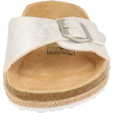 Damen Hausschuhe Pantolette Leder-Fußbett 274-632 Silver Schnalle Pantolette