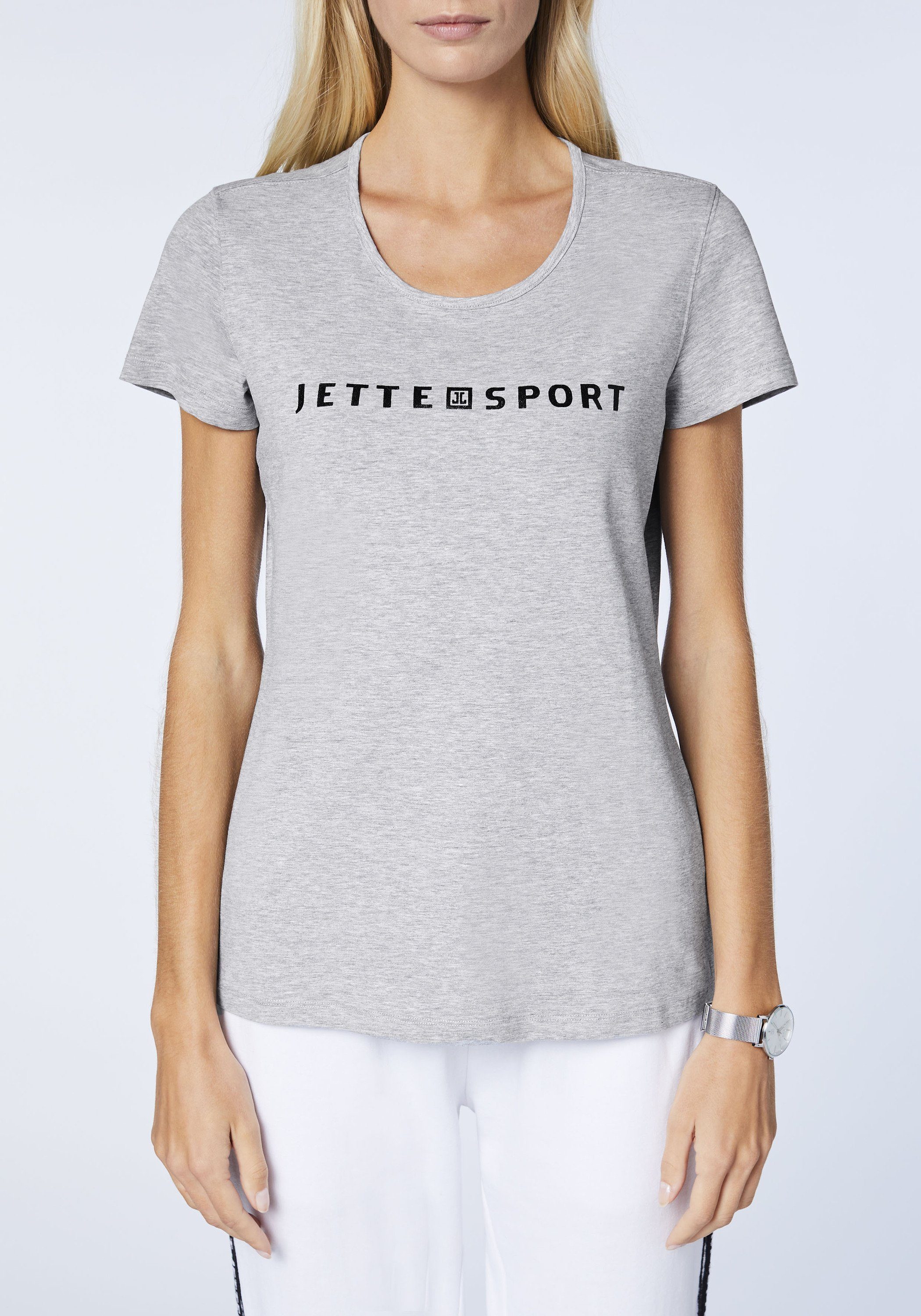 JETTE SPORT 17-4402M Gray Print-Shirt Neutral Melange Label-Print mit