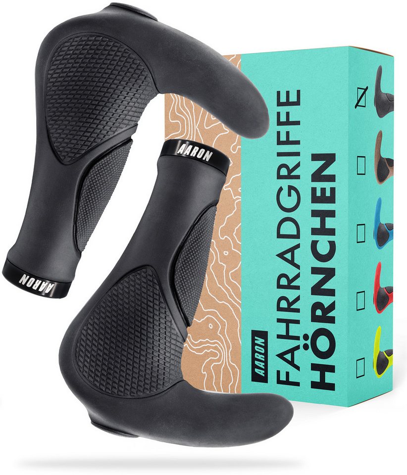 AARON Fahrradlenkergriff Horn - Ergonomische Fahrradgriffe mit Hörnchen für MTB Trekking