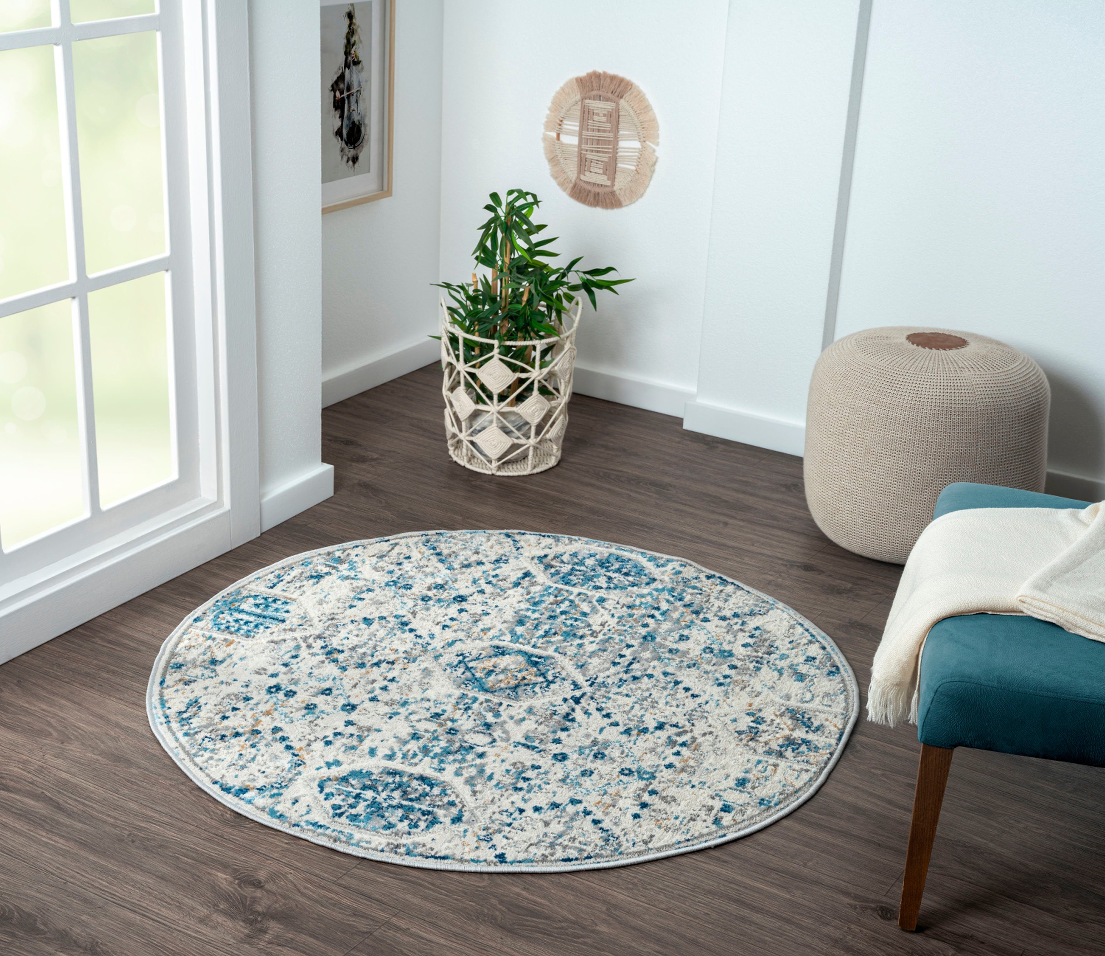 Myflair Möbel & Accessoires Teppich My Heriz 2, rund, Höhe: 8 mm, Kurzflor, klassisches Orient Design, besonders weich durch Microfaser