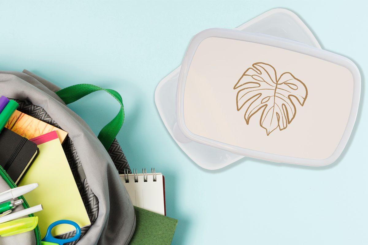 Strichzeichnung, Sommer Kinder Lunchbox Kunststoff, weiß (2-tlg), Jungs Brotbox Erwachsene, - und für und MuchoWow Mädchen für Blätter - Brotdose,
