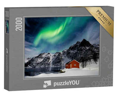 puzzleYOU Puzzle Lofoten-Inseln: Nordlicht über einem Bergsee, 2000 Puzzleteile, puzzleYOU-Kollektionen Natur, 500 Teile, 2000 Teile, 1000 Teile